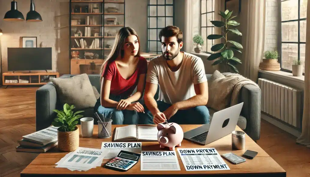 Couple réfléchissant à la manière d'économiser pour le versement initial de leur première maison | Mortgage Loans | The Doce Group