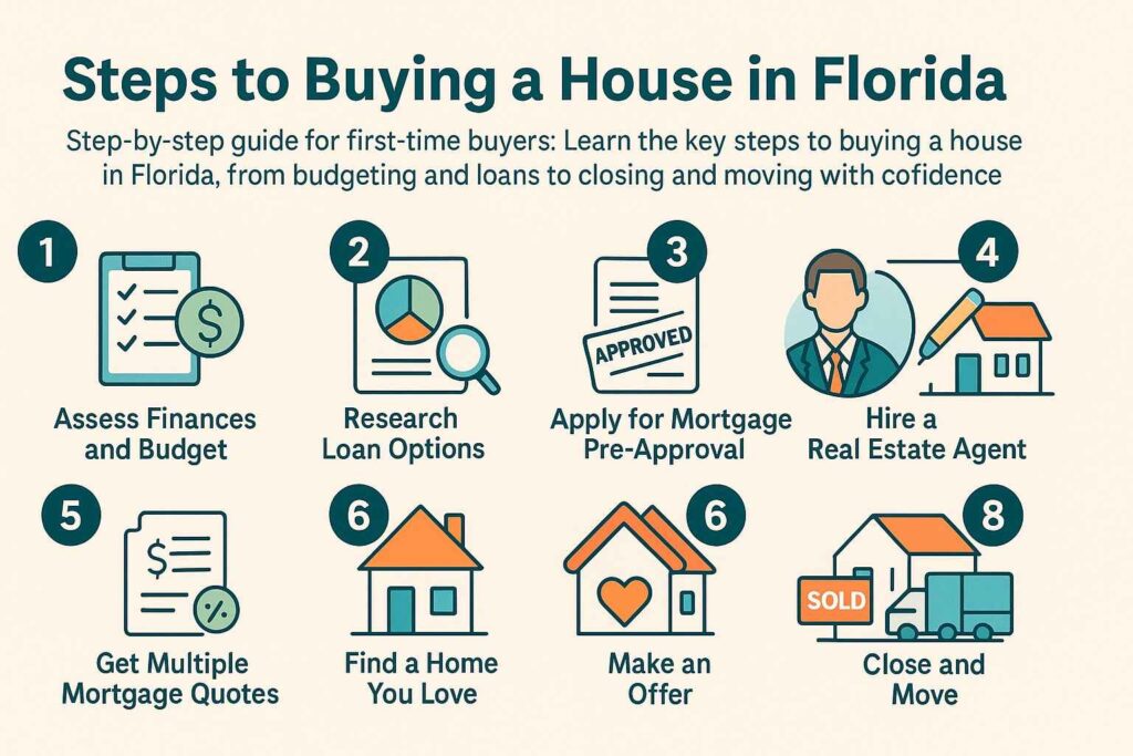 comprehensive diagram showing the steps to buying a house in Florida 