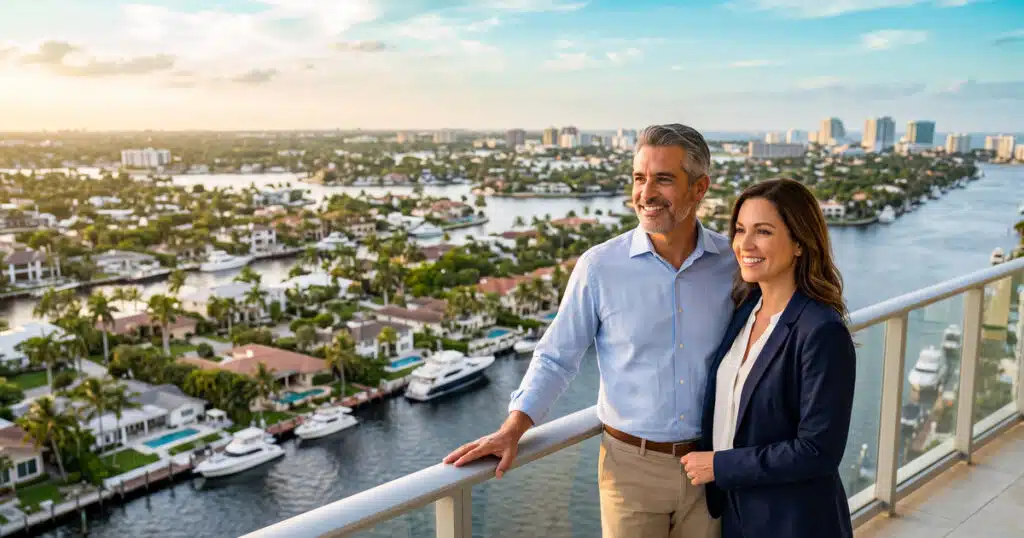 Couple enjoying a waterfront view.