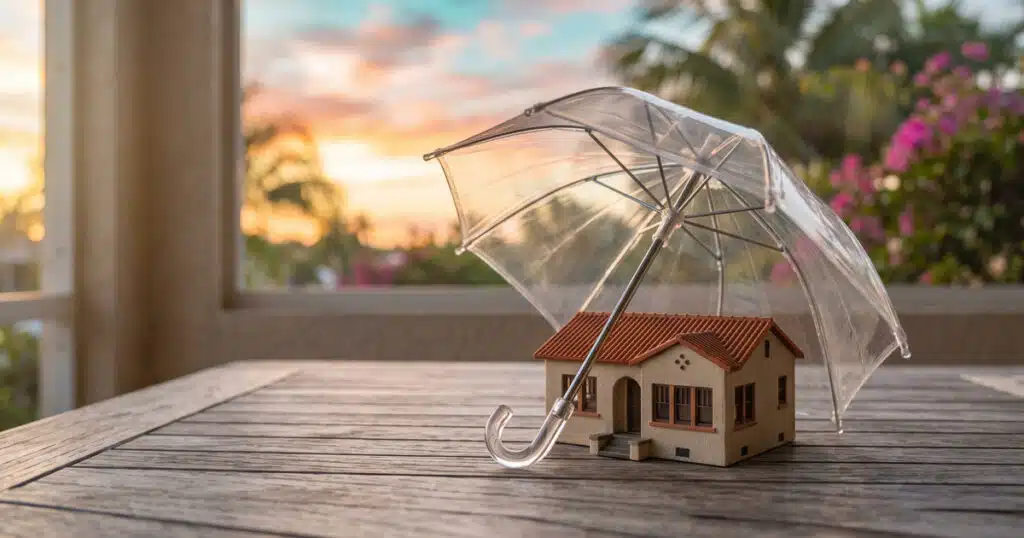 House model under transparent umbrella