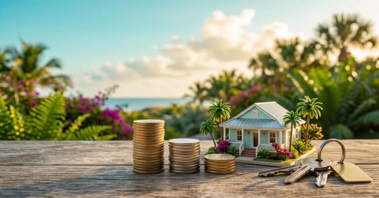 Model house with coins and keys